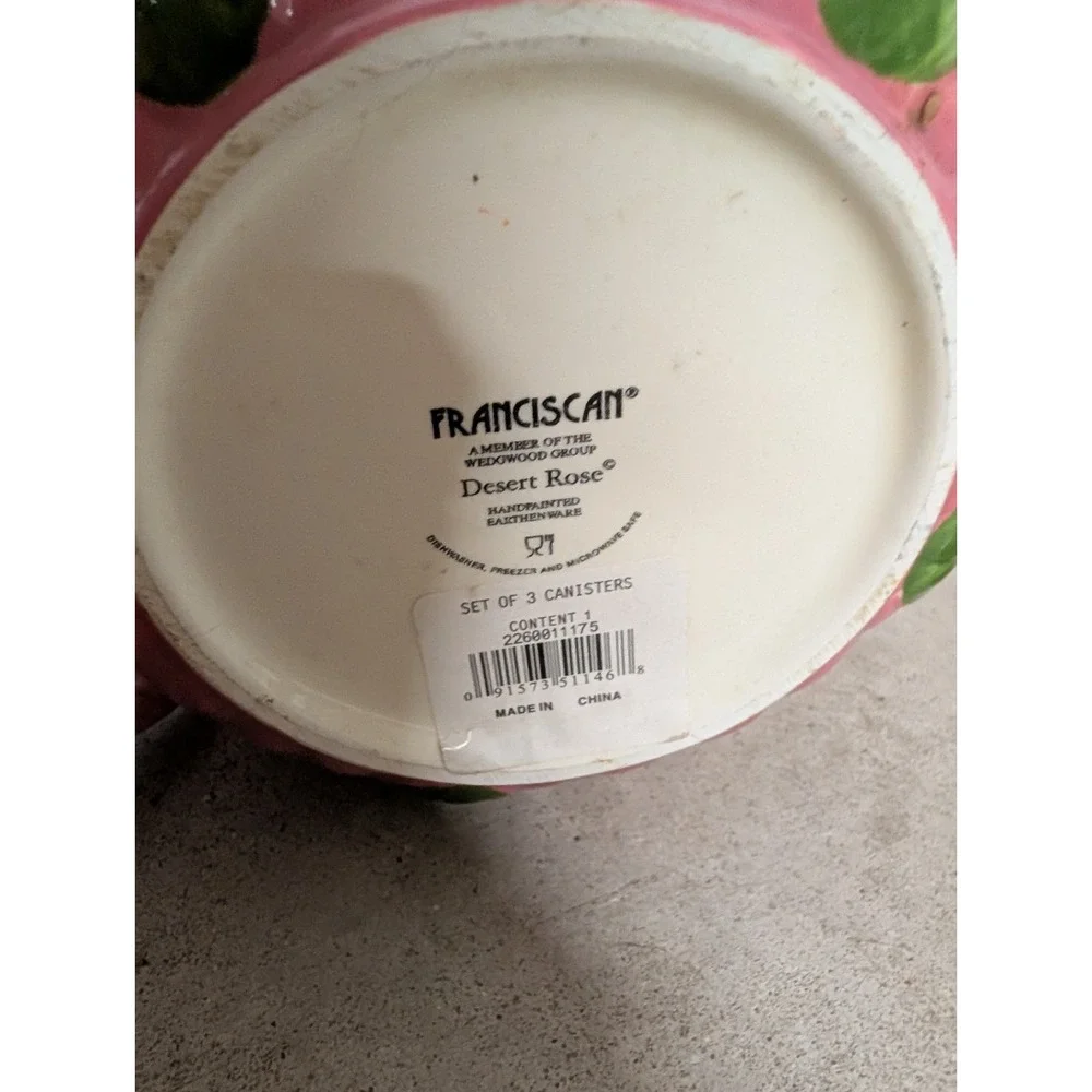 Franciscan Desert Rose Canister Set of 3 different sizes & Shakers.Nos.5 Pieces